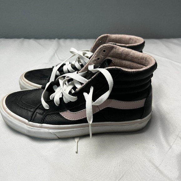 Vans Sk8-Hi Leather High‎ Top Skate Shoes Pink Stripe Black Sneakers US Size 7.5 - Picture 1 of 9